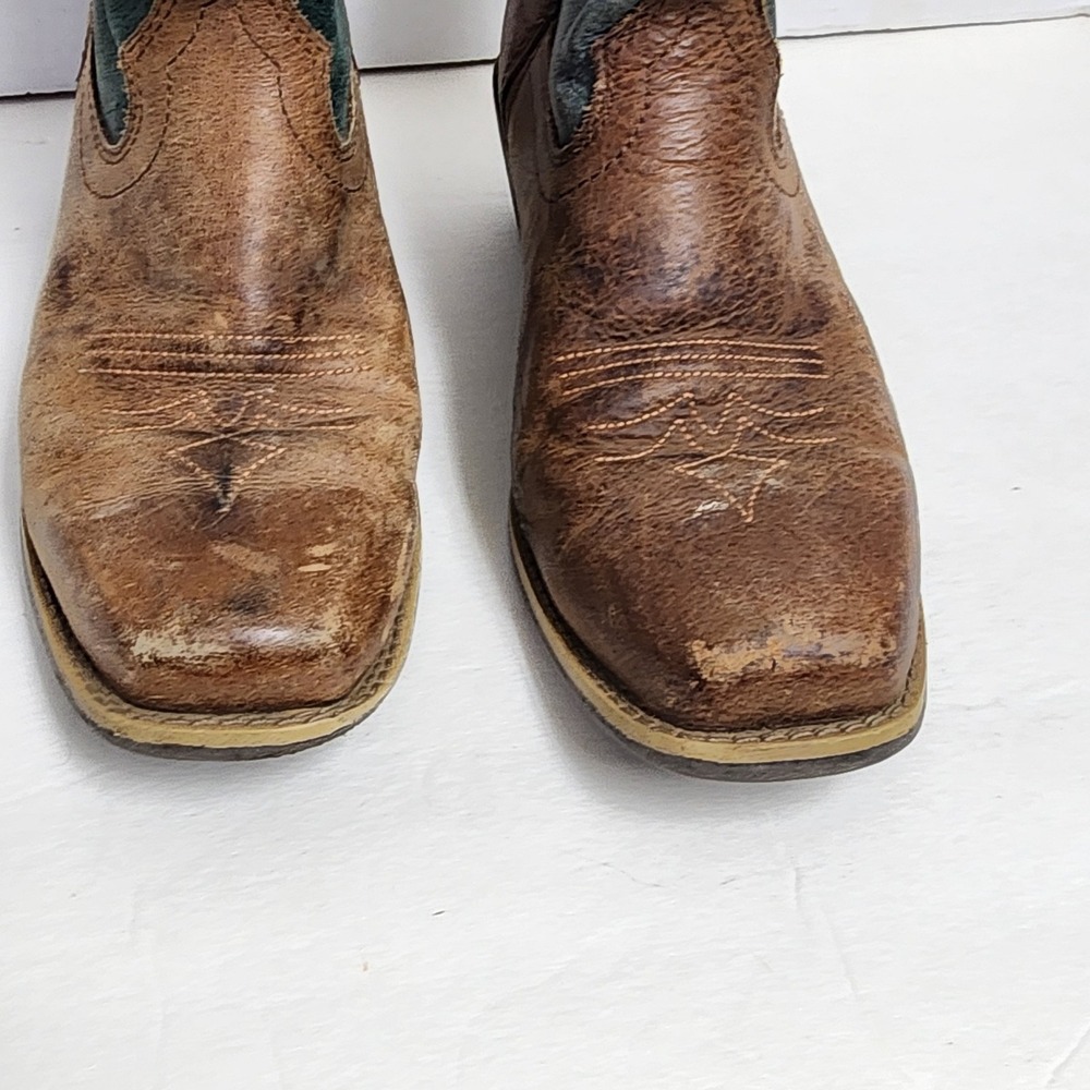 Justin Gypsy Chellie Tan Green Leather Boot Booties Women's Size US 7.5B Western - Picture 15 of 16